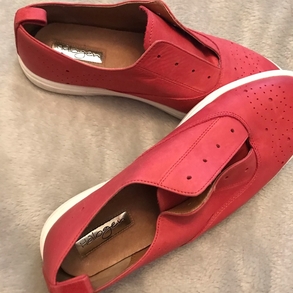 Halogen red leather slip on sneakers